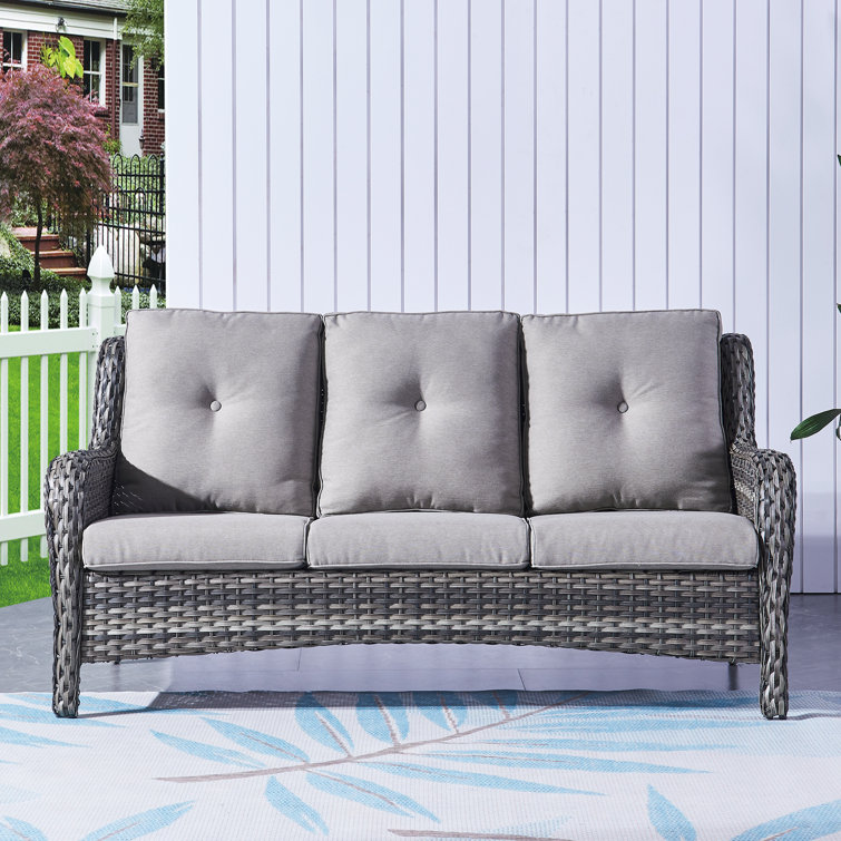 Rilyson 75'' Wide Outdoor Wicker Patio Sofa with Cushions Wayfair